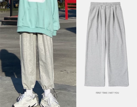 加绒加厚灰色运动裤女宽松束脚九分直筒秋冬哈...