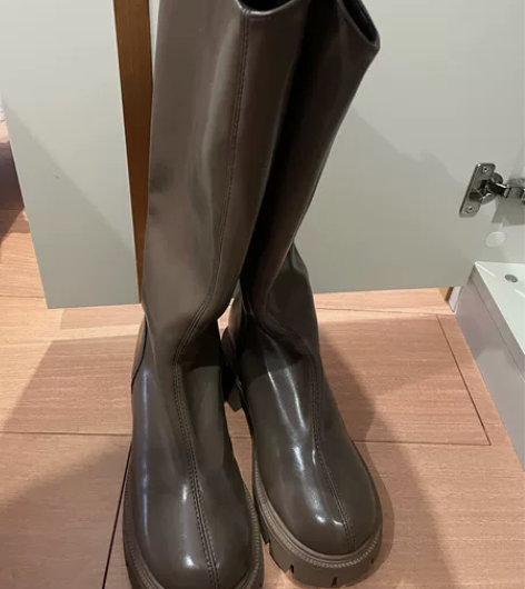 真皮内增高长筒靴女V口小个子不过膝高筒靴 ...