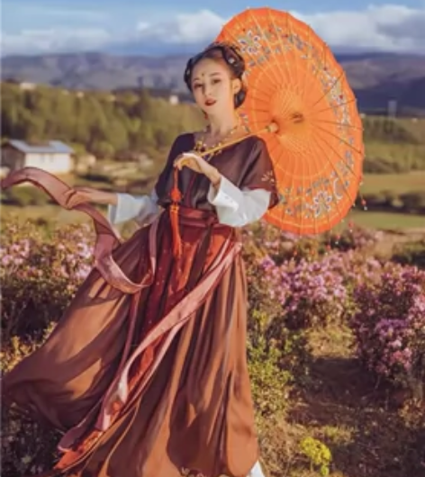 【租】兰若庭 赤莲 坦领上衣齐腰分片式襦裙...