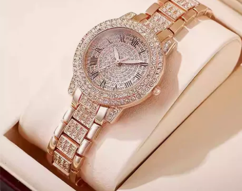 高档满天星手表女钢带满钻气质女表时尚奢华带...