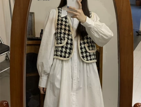 法式白色长袖衬衫连衣裙女秋季收腰显瘦气质设...