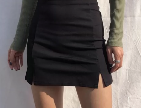 ?春夏高腰性感修身款两侧小开叉半身裙包臀黑...