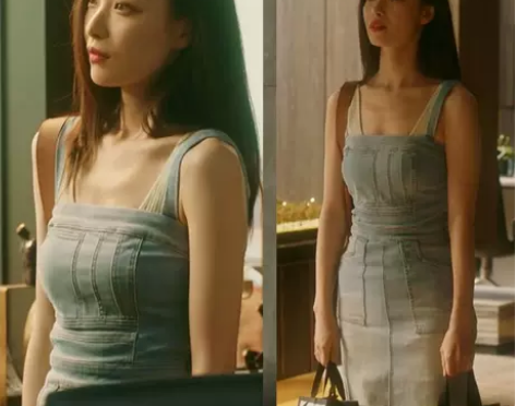 倪妮同款牛仔吊带裙女2023夏新款收腰显瘦...