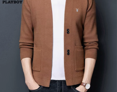 花花公子春秋男士长袖纯色开衫针织羊毛衫外套...