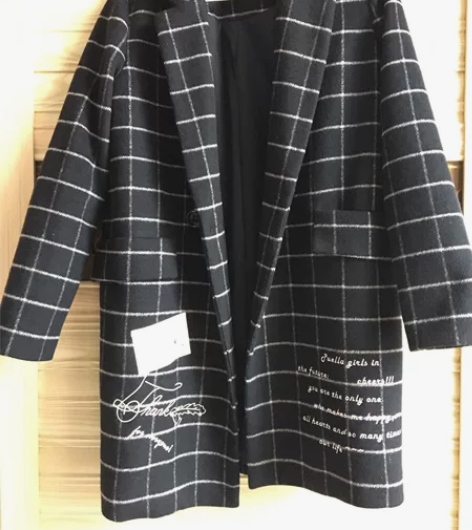 拉夏贝尓毛呢格子大衣，全新女中长款 [ho...