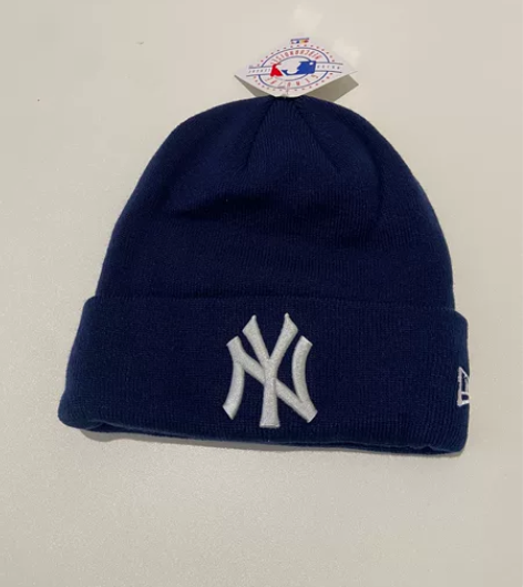 MLB针织帽藏青毛线帽NY冷帽帽子 深蓝色...