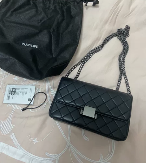 injoylife菱格链条包小羊皮盒子包,...