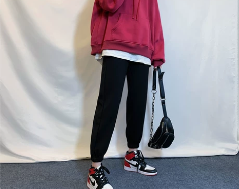 休闲运动裤女宽松ins潮卫裤束脚裤秋冬季百...