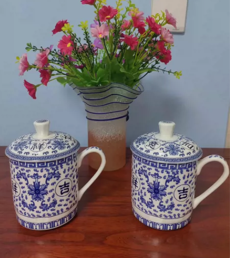 景德镇制骨瓷500ml茶杯陶瓷带盖喝茶泡茶...