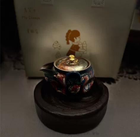 景德镇小钱陶瓷加大漆 蓝色手抓壶 宝瓶 如...