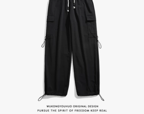悟空有货街头复古个性抽绳运动束脚裤男潮牌街...