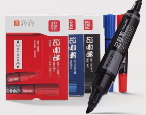 得力大双头油性记号笔黑色马克笔大头粗细两头...