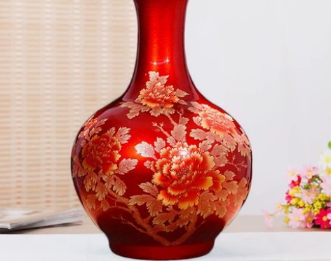 景德镇陶瓷牡丹花瓶摆件中式家居客厅插花装饰...