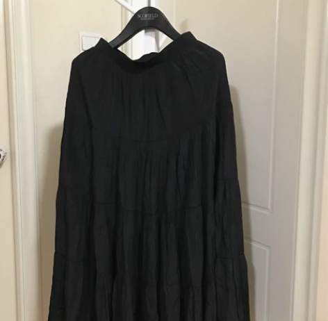 转黑色中长款半身裙女夏季蛋糕裙高腰设计感小...