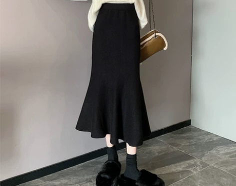 高腰黑色半身裙子女秋冬季小个子收腰中长款a...