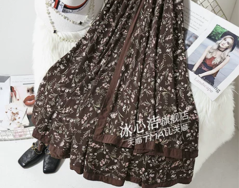 秋冬复古民族风裙子碎花半身裙女秋冬2024...