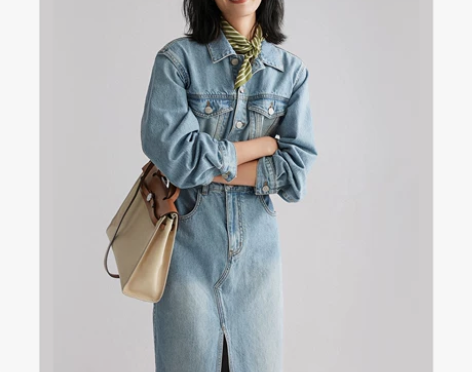 鳗mun复古港风做旧感 新疆长绒棉牛仔 长...