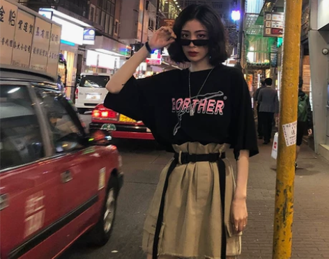 吵吵家港风工装裙A字半身裙女ins超火高腰...