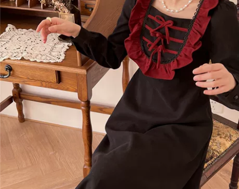 ?新年穿法式 mua木马原创连衣裙黑红圣诞...