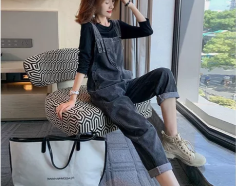 减龄背带裤女春秋24新款宽松大码洋气胖mm...