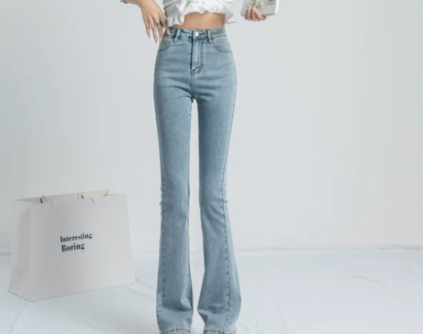 全新带标签微喇叭牛仔裤女春秋高腰显瘦马蹄裤...