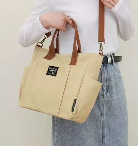 【全新特价包邮】加厚多口袋日系托特帆布包休...