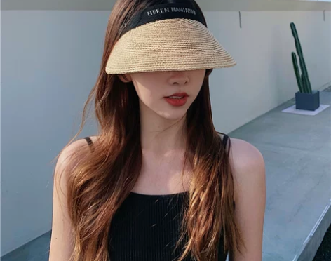 拉菲草空顶发夹帽女防晒时尚网红遮脸遮阳帽发...