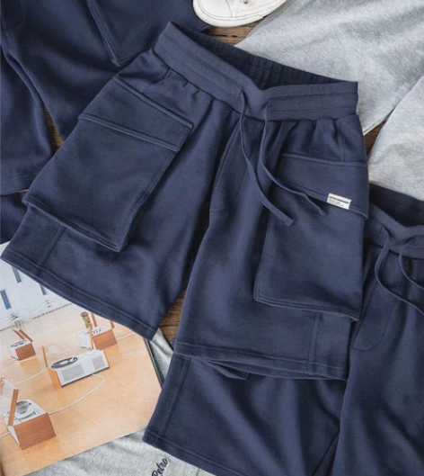 工装 日系大口袋短裤针织运动五分裤复古阿美...