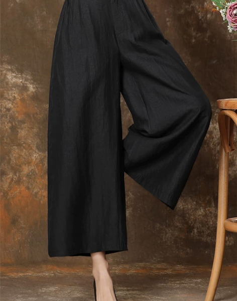 龟纹香云纱阔腿裤女2024新款黑色真丝九分...