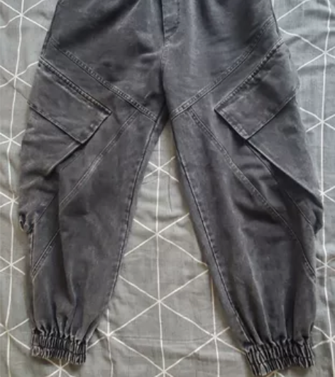 复古水洗黑色牛仔束腿裤 臀围116 裤长9...