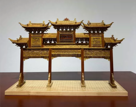 特价中式东阳木雕古建筑三门五门牌坊牌楼模型...