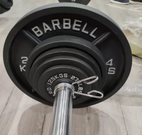 四条筋烤漆杠铃片健身房商用举重奥片大孔铸铁...