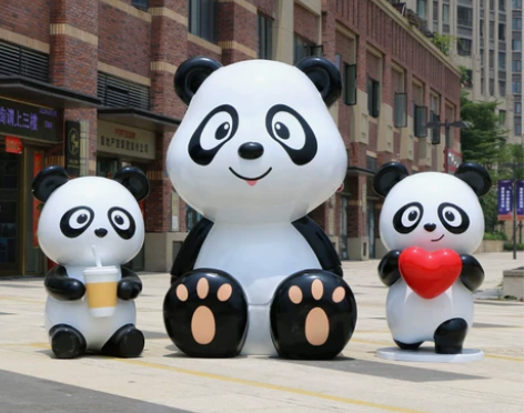 户外卡通熊猫雕塑玻璃钢动物摆件幼儿园售楼处...