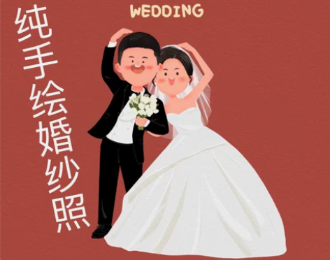 手绘头像Q版情侣婚纱照定制婚礼请柬卡通形象...