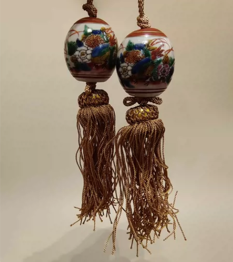 日本中古· 九谷烧 风镇一对 手绘花鸟纹 ...