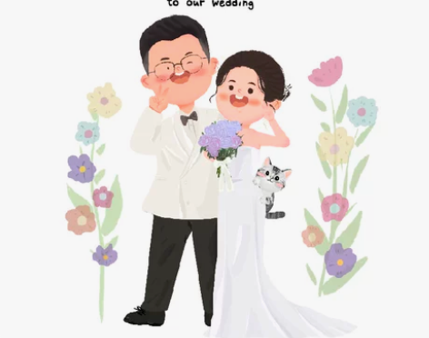 手绘婚纱照Q版情侣头像定制婚礼请柬卡通形象...