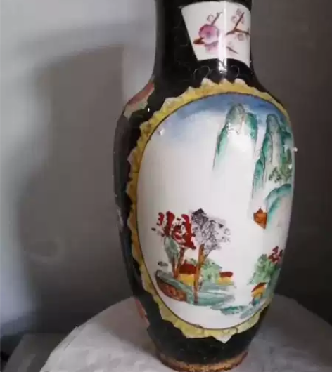 手绘老花瓶大花瓶全品! 高36.5!粗犷大...