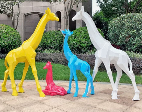 抽象块面玻璃钢几何梅花鹿雕塑摆件园林景观公...