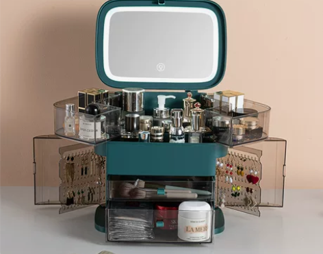 网红化妆品收纳盒防尘护肤品大容量桌面led...