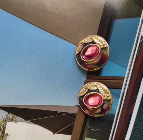 特价！手绘珐琅耳钉，玫红色的点缀配珐琅是很...