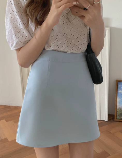 浅蓝色半身裙女高腰一步裙a字短裙包臀裙