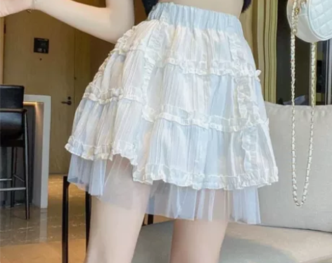 白色半身裙女夏季显瘦高腰a字短裙时尚褶皱花...