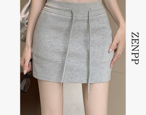 运动风灰色半身裙女夏季高腰包臀a字短裙子辣...