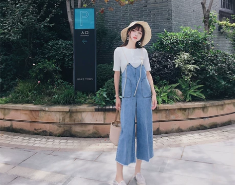 夏季韩版宽松显瘦牛仔裤背带裤 感兴趣的话点...