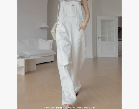 VNOOK 牛仔背带裤女夏薄款洗水宽松贴袋...