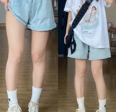 梨形身材裤子女大码高腰牛仔短裤2023新款...