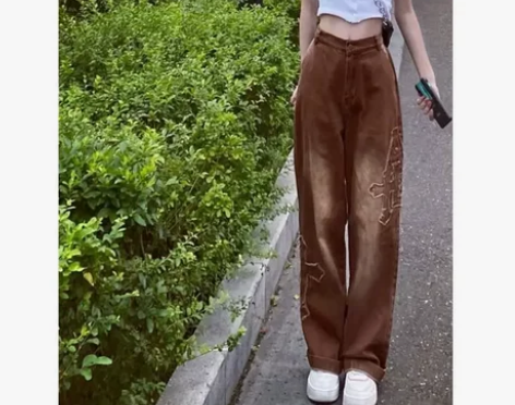十字架贴布直筒牛仔裤女夏季ins高街美式复...