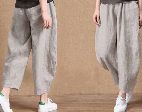 夏天的大码女裤松紧腰棉麻九分裤子百搭宽松舒...