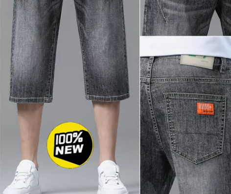 #牛仔裤男七分裤牛仔短裤男生夏季薄款宽松直...