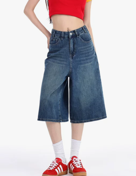 7分阔腿牛仔裤女春夏2024新款天丝高腰宽...